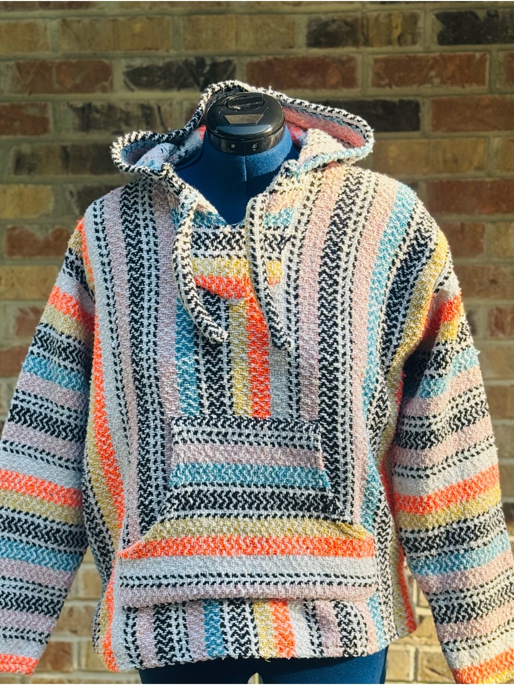 Multicolor Striped Hooded Baja Pullover Sweatshirt